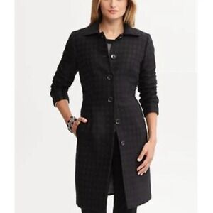Women's Banana Republic Black Medium Wool Blend Houndstooth Italian Winter Coat
